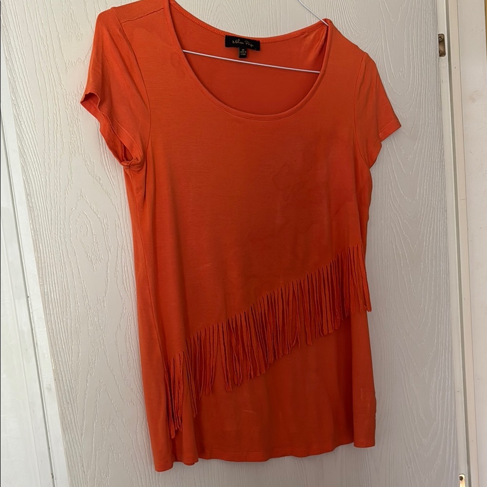 Melissa Paige Orange Asymmetrical Short Sleeve Tee